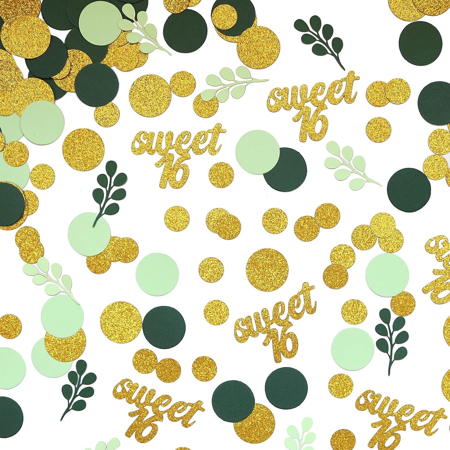 300PC Greenery Happy Birthday Confetti for Table Gold Glitter and Sage Green Birthday Party Decorations for Kids/Adult