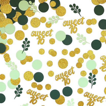 300PC Greenery Happy Birthday Confetti for Table Gold Glitter and Sage Green Birthday Party Decorations for Kids/Adult