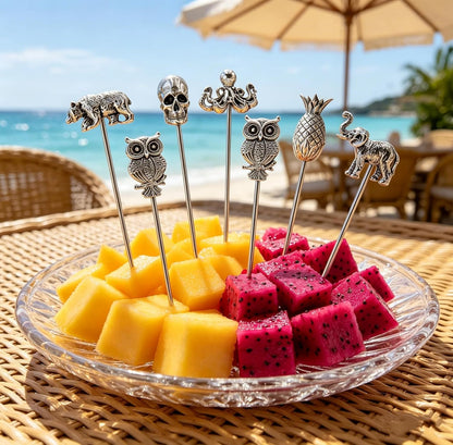 Homestia Stainless Steel Cocktail Picks, 4.7 Inch Reusable Martini Olive Picks, Metal Garnish Skewers for Drinks, Appetizers, Bloody Mary - Set of 6 Metal Cocktail Picks for Party Bar