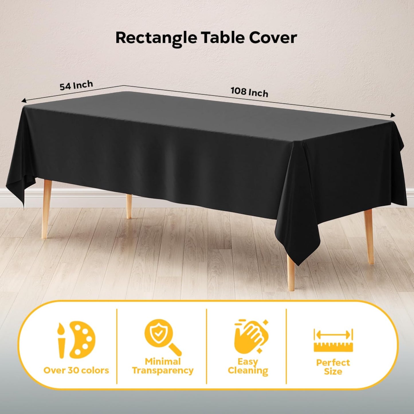 Exquisite Party Solids 6-Pack Premium Plastic Tablecloth 54in. x 108in. Rectangle Plastic Table Cover - Navy