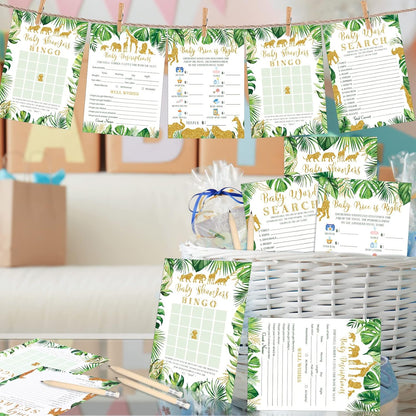 Yinder 145 Pcs Baby Shower Games Activities Cards with 20 Pencils Includes Baby Bingo Description and Wishes Guess Who Price is Right Word Scramble Game(Here Comes the Son)