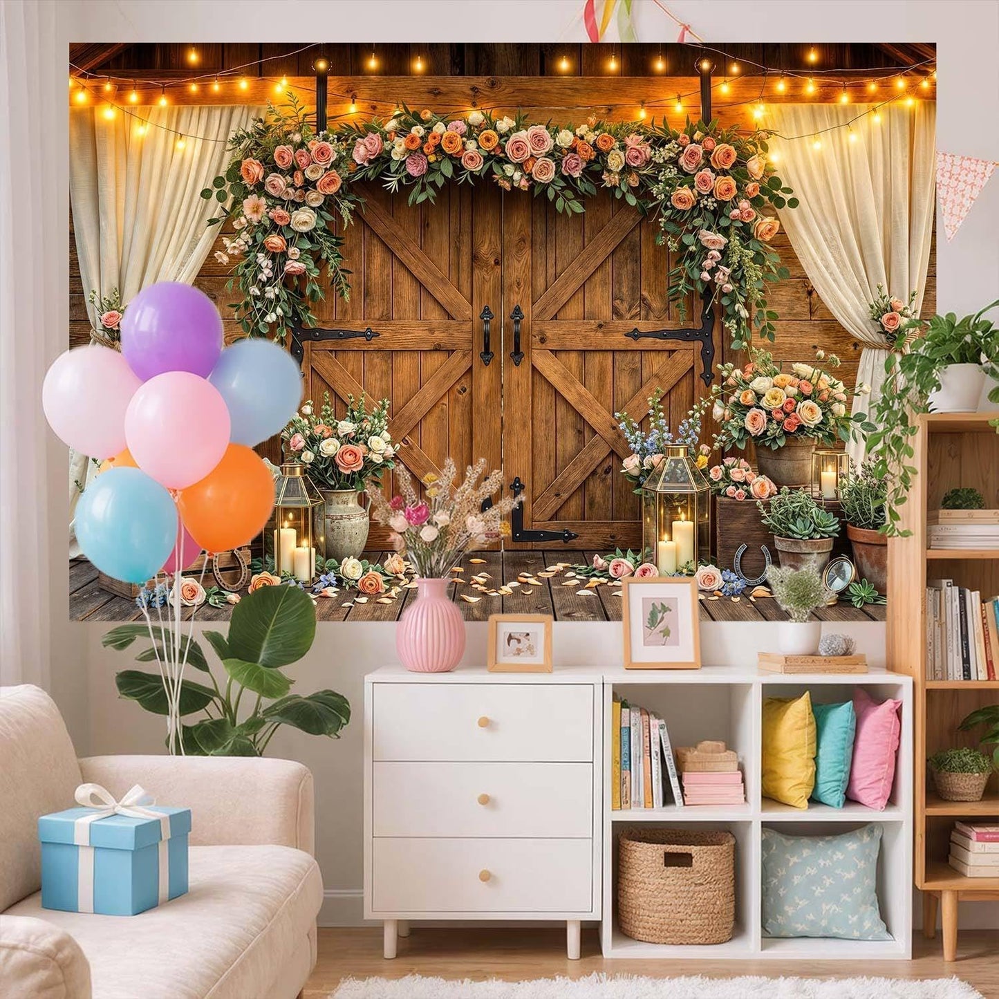 10x8ft Country Wedding Photography Backdrop Rustic Barn Door Photography Backdrop Farmhouse Pink Flower Cabin Wooden Birthday Baby Shower Wedding Bridal Party Banner Photo Booth Props Background