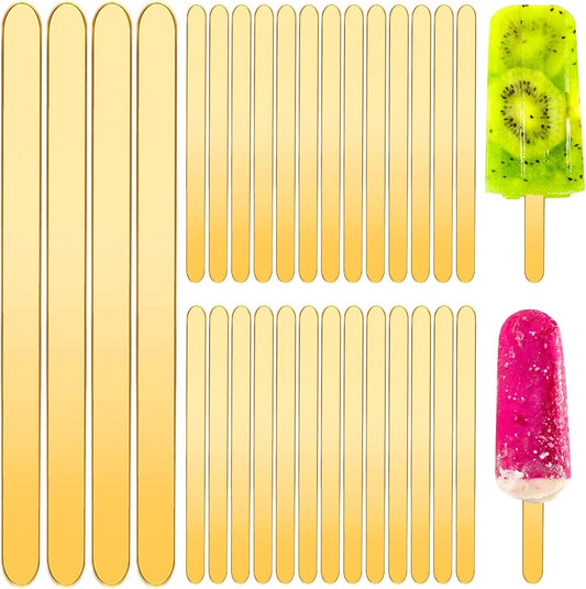 Geiserailie 60 Pcs Acrylic Cakesicle Sticks Gold Ice Cream Sticks Lolly Mirror Glitter Reusable Craft for Candy Cake Family Party DIY,4.5 Inch