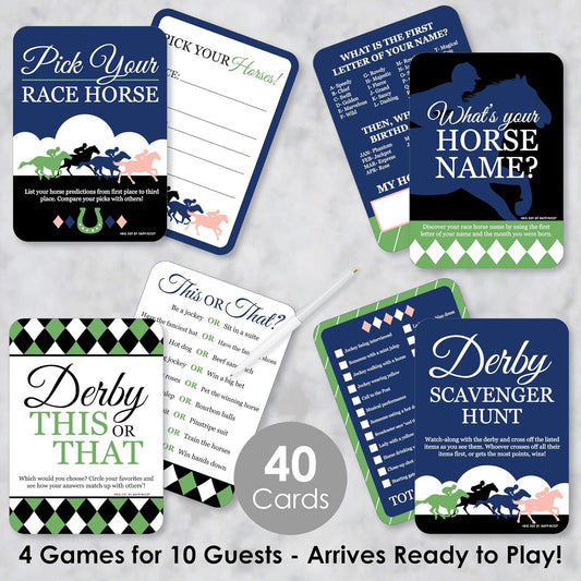Big Dot of Happiness Kentucky Horse Derby - 4 Horse Race Party Games - 10 Cards Each - Gamerific Bundle