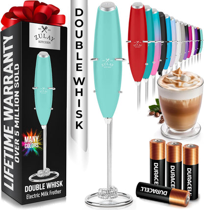Zulay Kitchen Powerful Milk Frother Wand With Duracell Batteries - Ultra Fast Handheld Drink Mixer - Electric Whisk Foam Maker for Coffee, Lattes, Cappuccino & Matcha - Z1 Motor - Black - Colors B