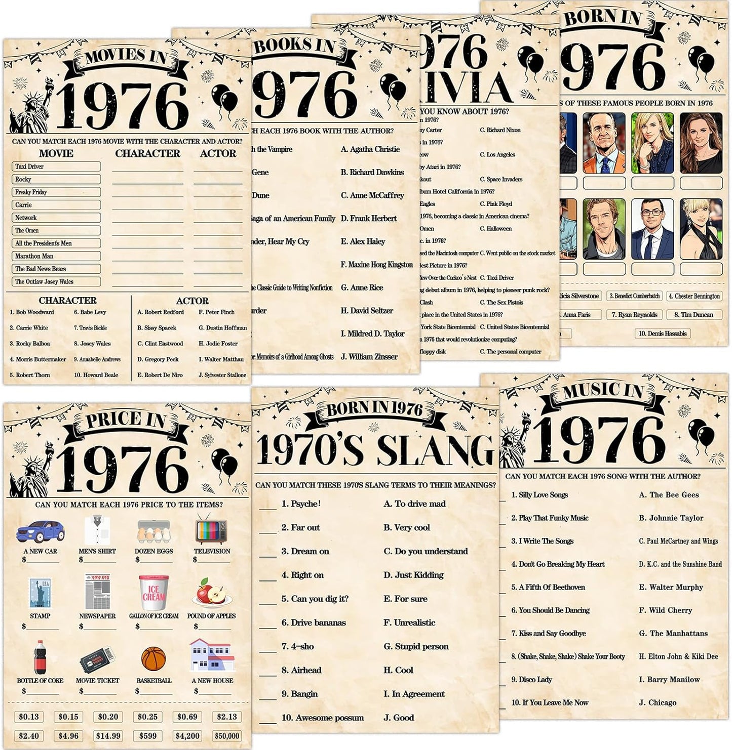 70Pcs 70th Birthday Party Games Born In 1956 Fun 1956 Trivia Music Slang Books Game Double-Sided Game Cards Vintage 70th Birthday Party Supplies for 70 Year Old Activity Anniversary Class Reunion