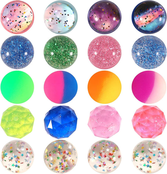 Ayfjovs 24PCS Bouncy Balls, Glitter Bouncy Balls for Kids Party Favors, 32mm 6 Colors Rubber Bounce Ball Bulk for Party Favors, Goodie Bag Fillers, Easter Bag Filling, Easter Basket Stuffers
