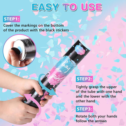 Gender Reveal Confetti Cannon, 4 Pack Biodegradable Confetti Paper with Cornstarch Powder, Confetti Blaster for Girl Gender Reveal, Party Poppers, Pink