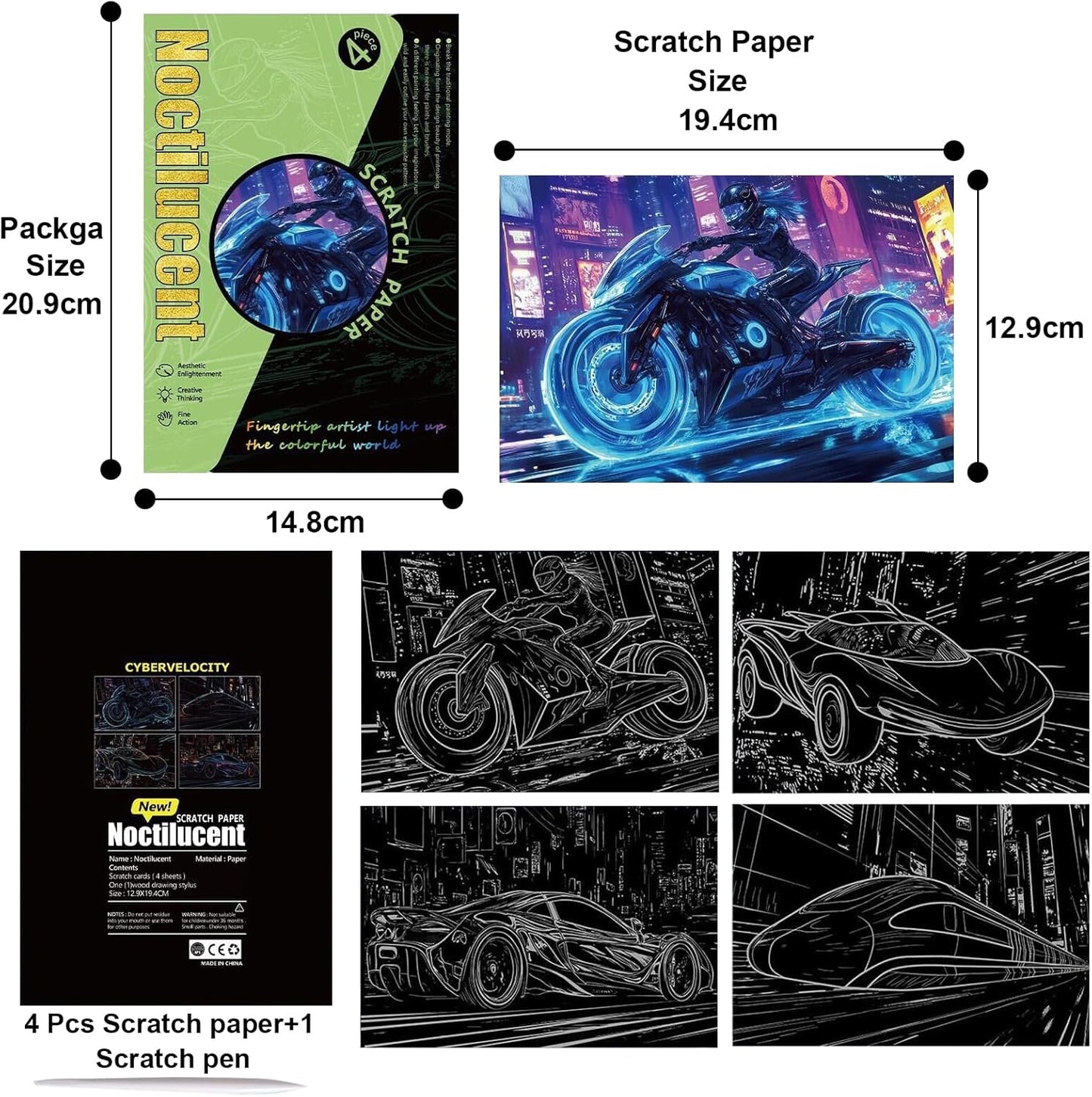 Georgie Porgy Scratch Paper Art Set for Kids Adults Magic Rainbow Scratchboards for DIY Arts and Crafts Kits Christmas Birthday Gift with Scratching Tools Kit (A4-Noctilucent Whale + Sea World)
