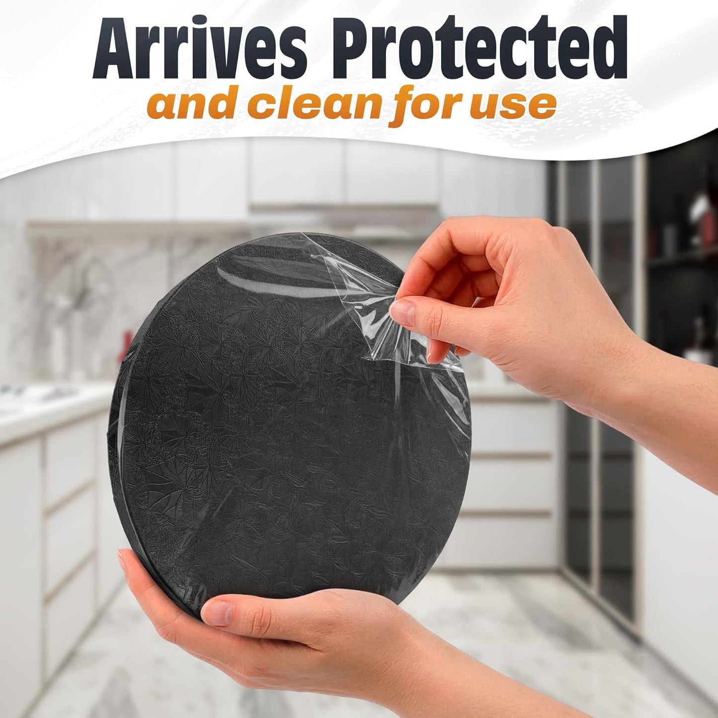 12 Inch Cake Drum, Black Cake Board for Picture-Ready Celebration Cakes, 1/2 Inch Thick Round Cardboard Base with Grease & Moisture Resistant Surface and Decorative Pattern for Parties and Weddings