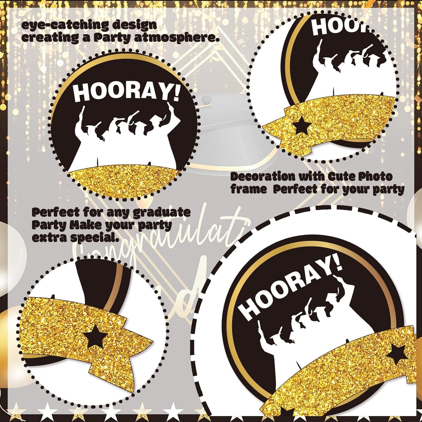 2026 Graduation Photo Booth Props, Black Gold Graduation Photo Prop Frame & Grad Photo Booth Props, Funny Grad Party Selfie Props, Selfie Photo Frame for High School and College Grad