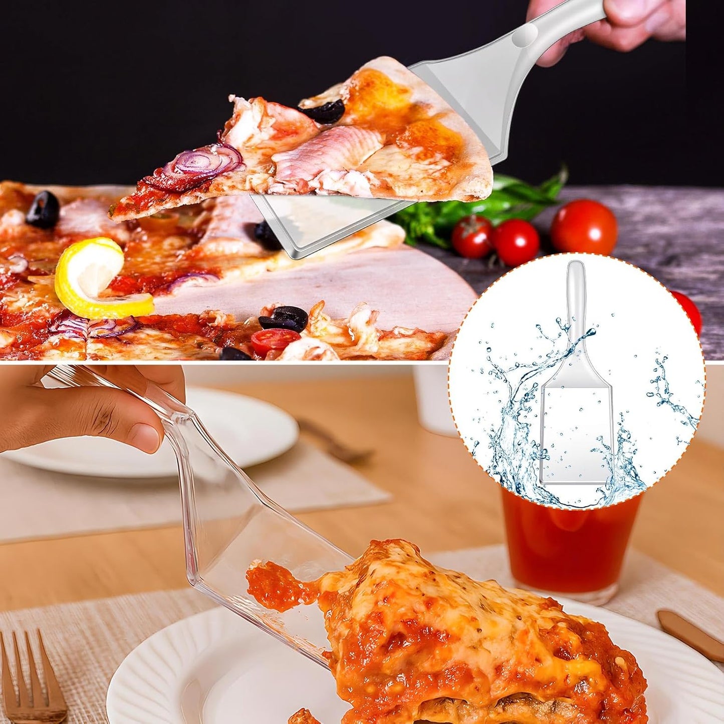 Patelai 20 Pcs Cake Server Set Disposable Plastic Serving Spatula Cutter Square and Triangle Servers Spatula Knives Pie Pizza Pastry Slicer Serving Utensils Clear for Kitchen Wedding