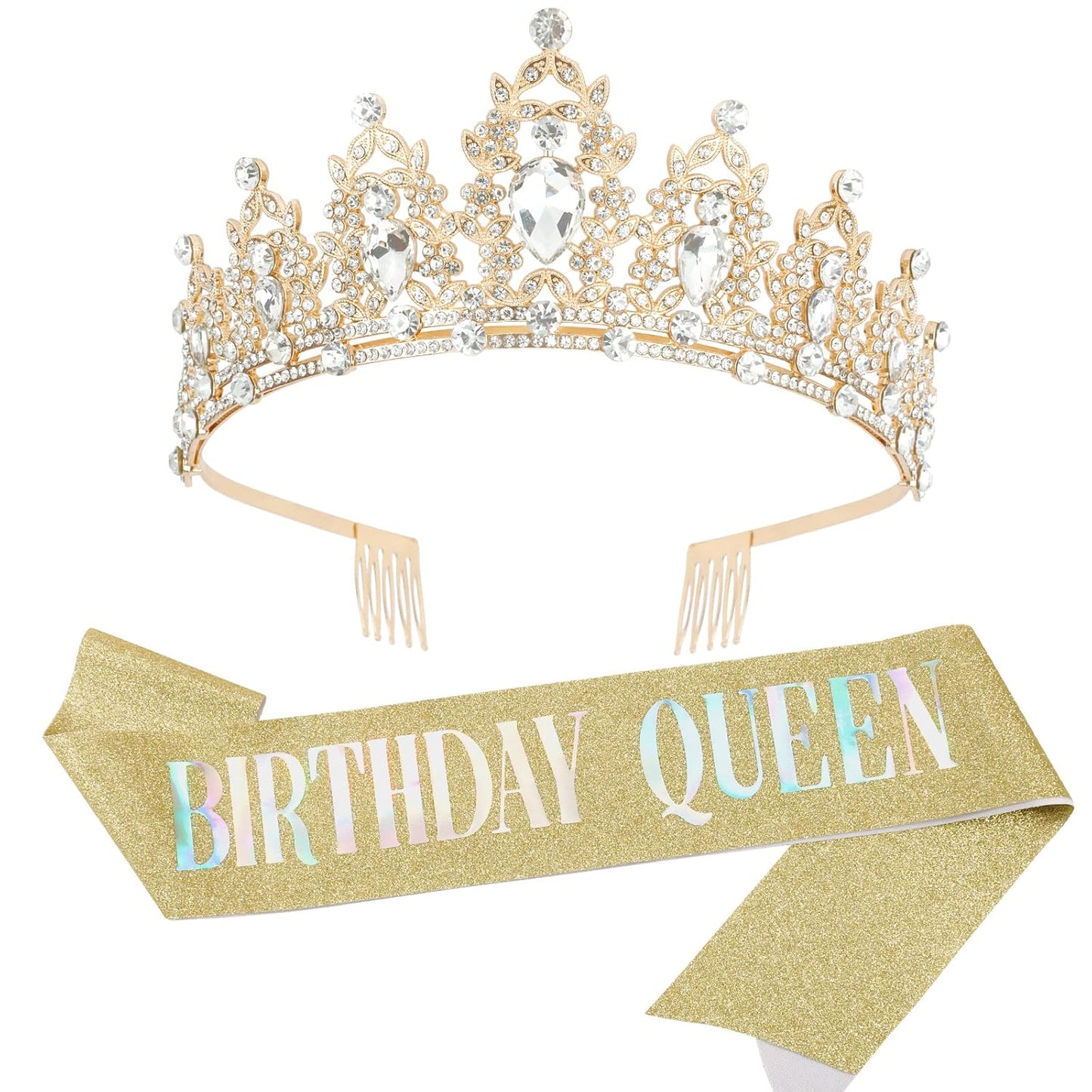 CAVETEE Red Black Birthday Crown and Sash for Women Sash & Rhinestone Tiara Set Red and Black Party Decorations Birthday Queen Crowns Tiaras for Women