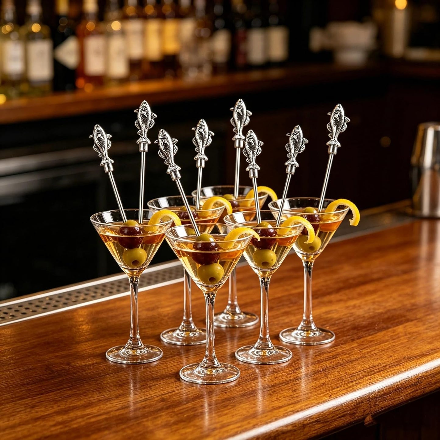 Homestia Stainless Steel Cocktail Picks, 4.7 Inch Reusable Martini Olive Picks, Metal Garnish Skewers for Drinks, Appetizers, Bloody Mary - Set of 6 Metal Cocktail Picks for Party Bar