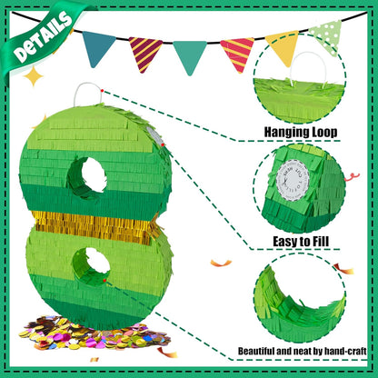 PCFING 20 Inch Number 1 Piñata Green Gold with 30 Inch Piñata Stick Blindfold Confetti for Boy Girl Adults Birthday Party Decorations, Anniversary Celebration, Fiesta