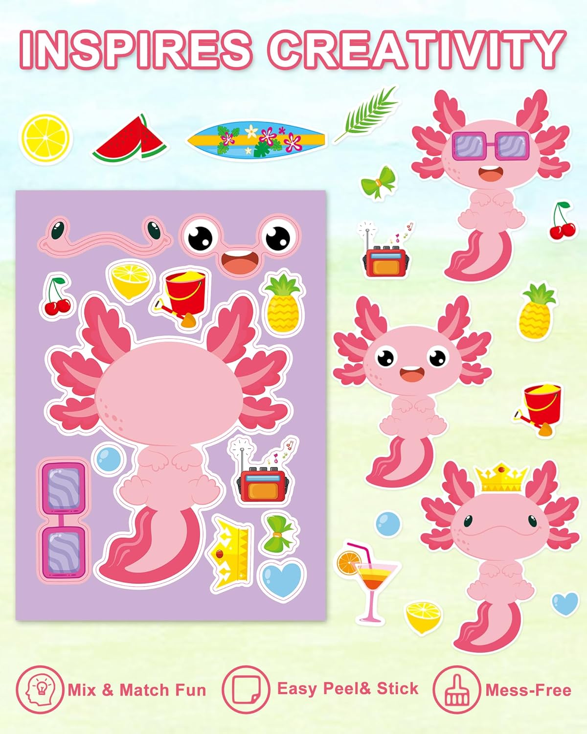 Aowplc 36 Pcs Make-A-Face Sticker Sheets Kids Party Favors Mix and Match Stickers with Dinosaurs, Mermaids, Unicorns, Horses, Farm & Sea Animals for Parties, Birthdays, Classroom Activities & Crafts