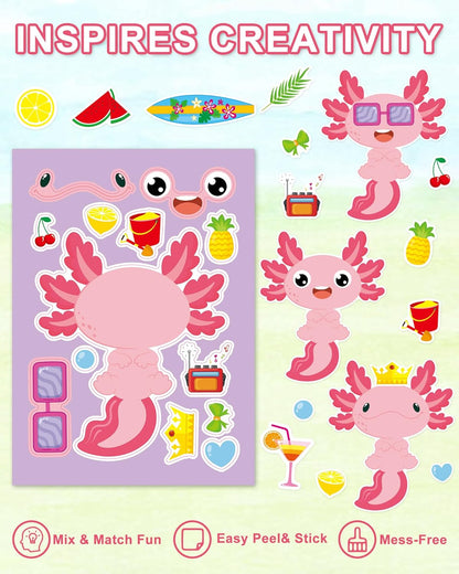 Aowplc 36 Pcs Make-A-Face Sticker Sheets Kids Party Favors Mix and Match Stickers with Dinosaurs, Mermaids, Unicorns, Horses, Farm & Sea Animals for Parties, Birthdays, Classroom Activities & Crafts