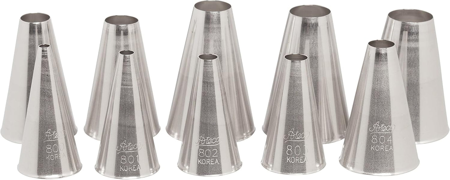 Ateco 850 - 10 Piece Closed Star Tube Set, Stainless Steel Pastry Tips, Sizes 0 - 9