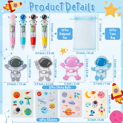 CY2SIDE Dinosaur Stationery Party Gift - 24 Pack Back to School Gifts Set Include 4-in-1 Ballpoint Pens Sticky Notes Stickers & Organza Dino Animal Party Favors Goodie Bag Fillers for Classroom Prizes