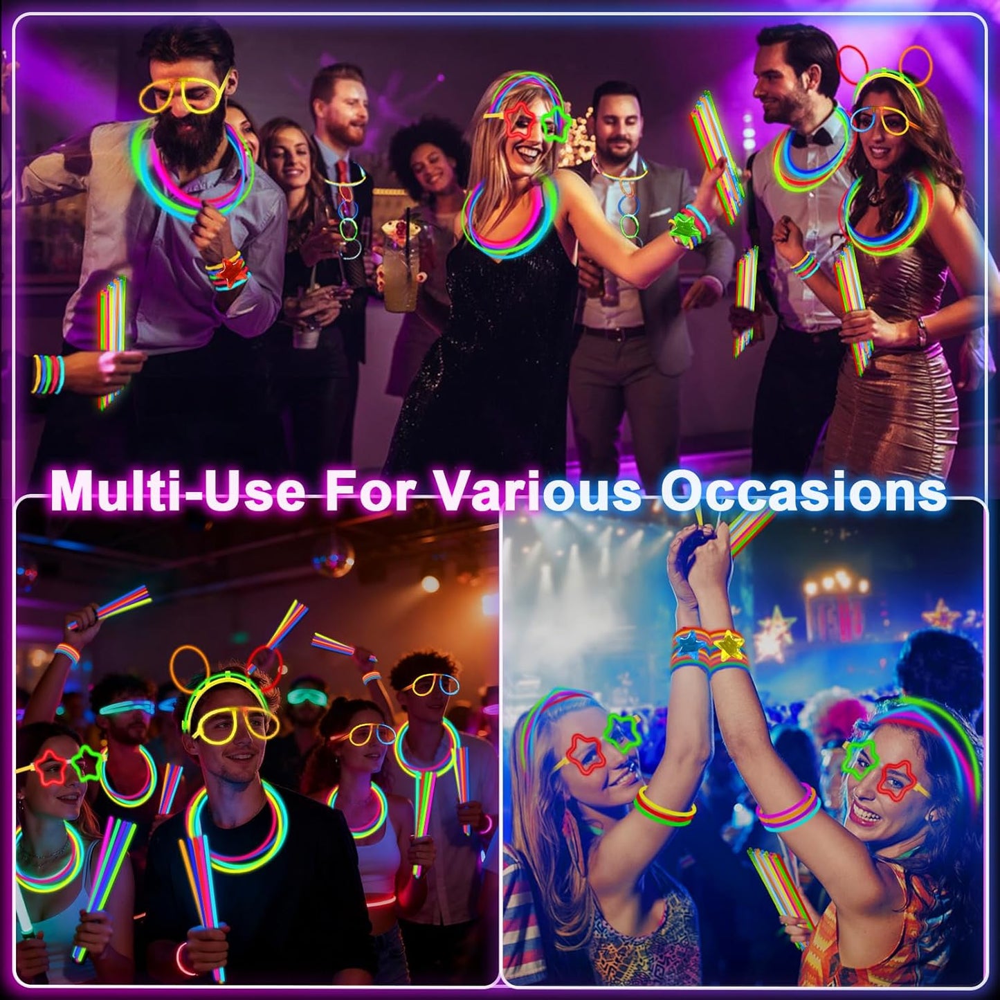 647PCS Glow Sticks, Glow in the Dark Party Favors Party Supplies for Adults Glow Sticks Bulk & Connectors Light Up Glasses Headbands Bracelets Necklace for football Birthday Wedding Patriotic