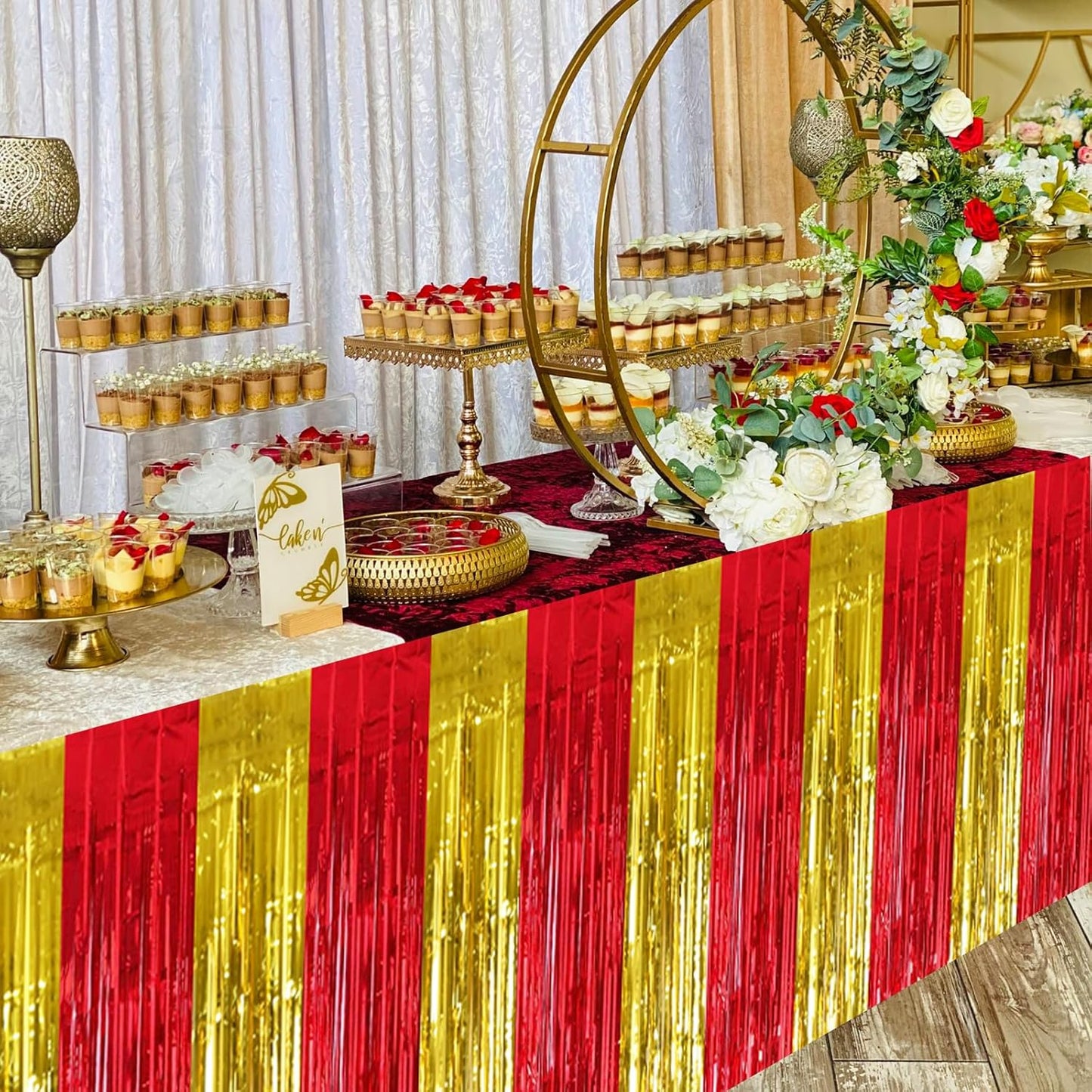 BEISHIDA 2 Pack Metallic Tinsel Foil Fringe Table Skirts for Rectangle & Round Tables Hot Pink Kids' Birthday, Holiday Cartoon Party Decorations for Birthday Valentines Baby Shower Festive Events