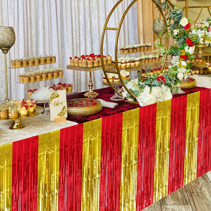 BEISHIDA 2 Pack Metallic Tinsel Foil Fringe Table Skirts for Rectangle & Round Tables Hot Pink Kids' Birthday, Holiday Cartoon Party Decorations for Birthday Valentines Baby Shower Festive Events