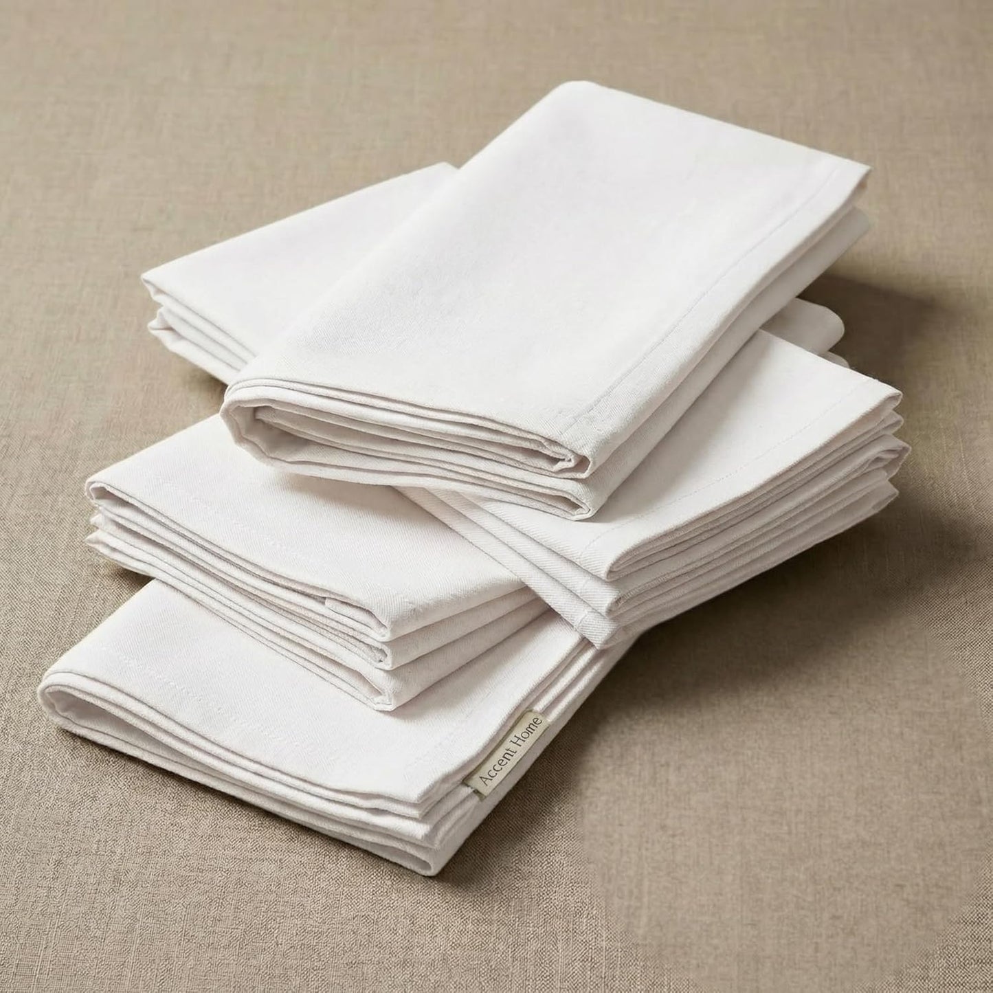 ACCENTHOME Natural Cotton Linen Napkin Set of 12 18x18 inch Dinner Napkins - Washable Soft Premium Hotel Quality Reusable Hemmed Edges Napkins Perfect Table Linens for Family Dinners, Weddings