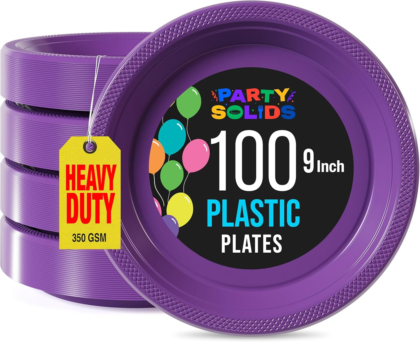 Party Solids Black Plastic Plates For Party 10" Black Disposable Plates For Party Supplies 100 Pcs Plastic Dinnerware Sets Heavy Duty 350 GSM Disposable Dinnerware Set
