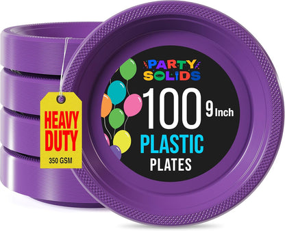 Party Solids Black Plastic Plates For Party 10" Black Disposable Plates For Party Supplies 100 Pcs Plastic Dinnerware Sets Heavy Duty 350 GSM Disposable Dinnerware Set