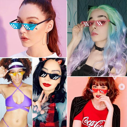 12 Pack Thug Life Party Sunglasses 8 Bit Pixelated Multicolor Mosaic Gamer MLG Photo Props Glasses Adults Teens