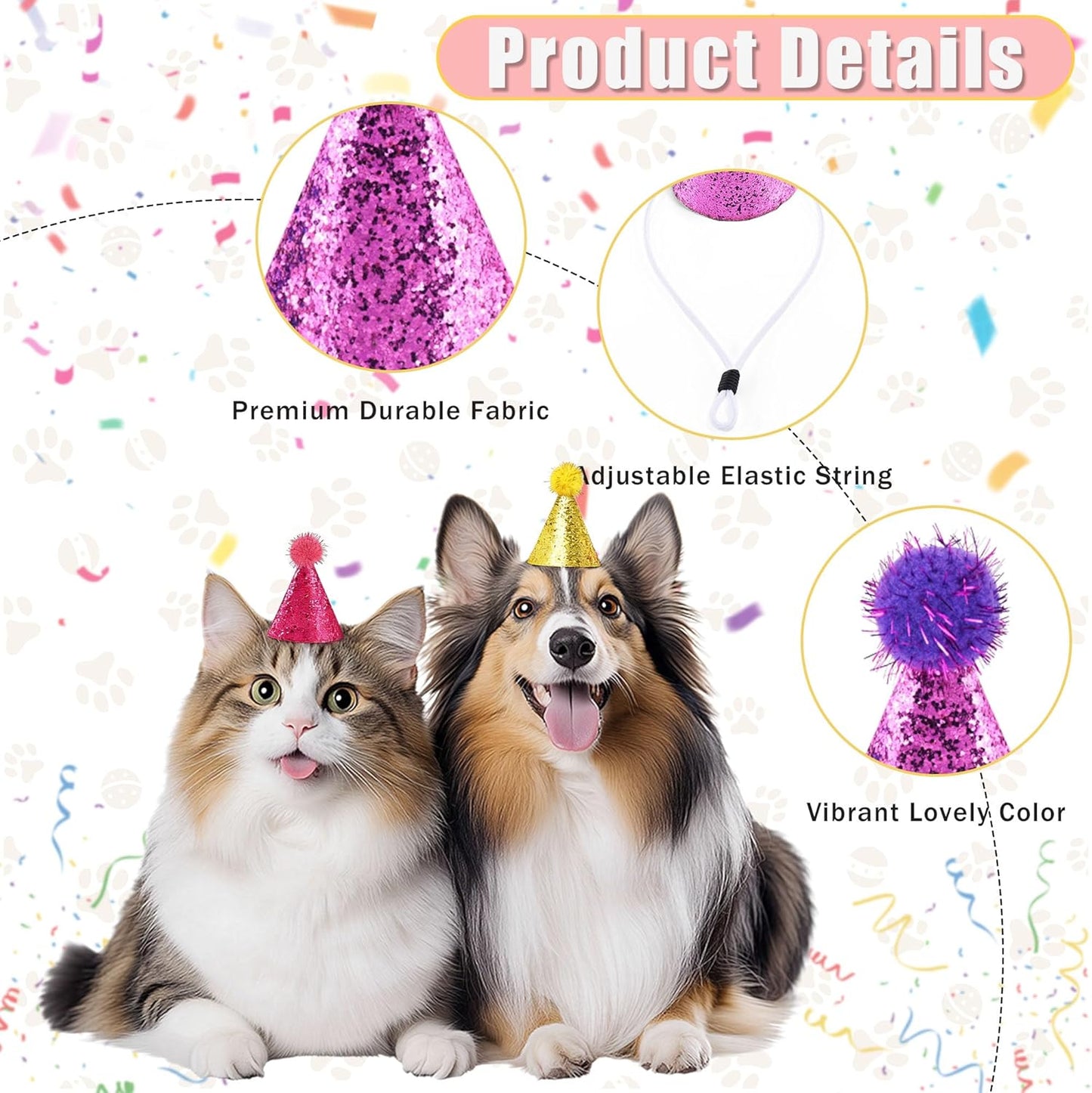 CANREVEL Mini Party Hats for Stuffed Animals Headwear, Birthday Hats Party Animal Birthday Decorations Supplies for Dog Cat