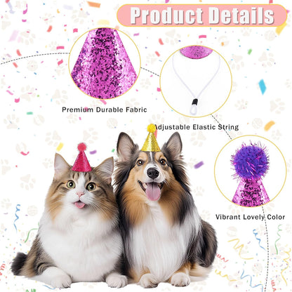 CANREVEL Mini Party Hats for Stuffed Animals Headwear, Birthday Hats Party Animal Birthday Decorations Supplies for Dog Cat
