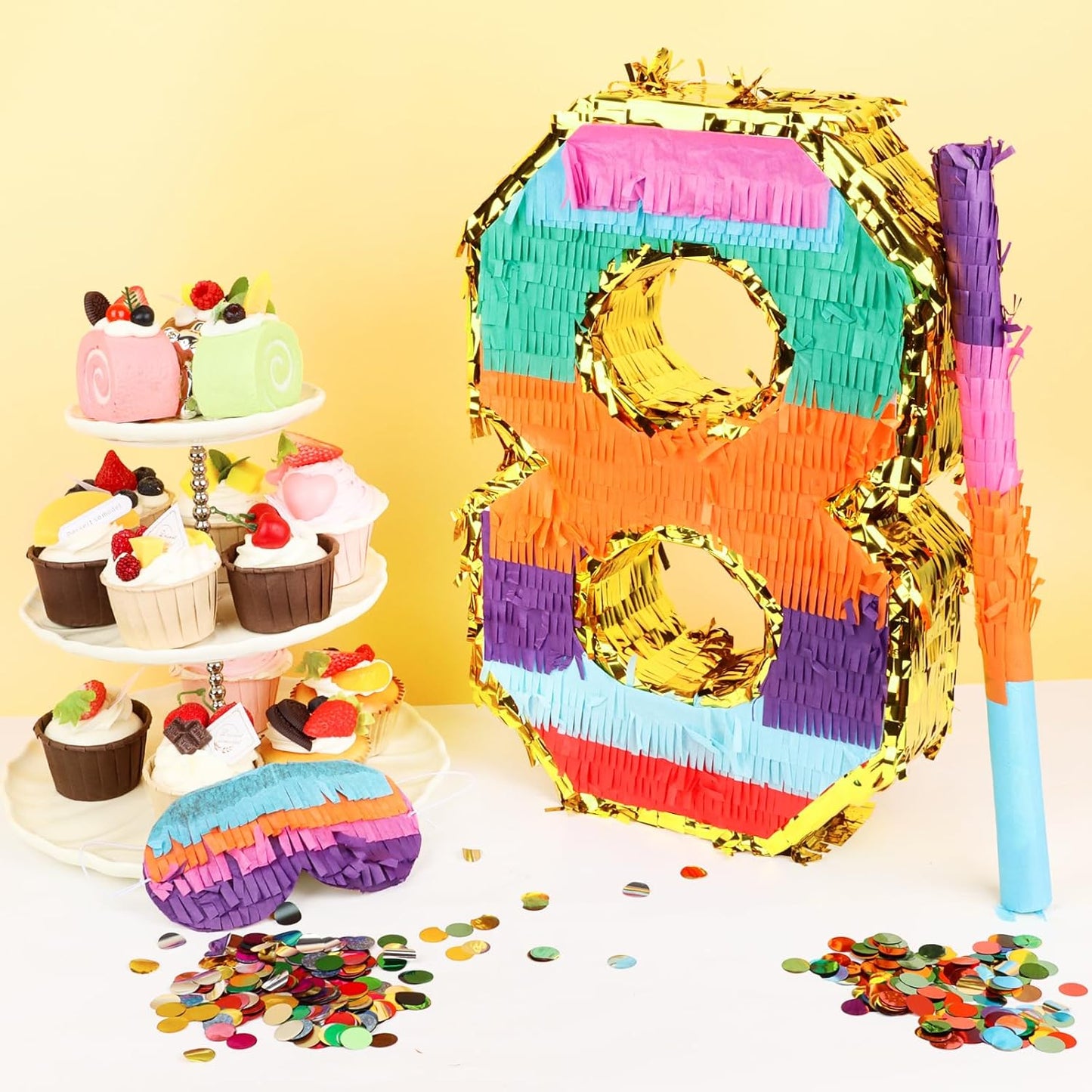 Dinosaur Pinata - Dinosaur Decorations with a Blindfold and Bat for Boys Girls Animal Themed Birthday Party Kids Classroom Game Decorations Supplies (15.7 x 11.4 x 3.1 Inches)