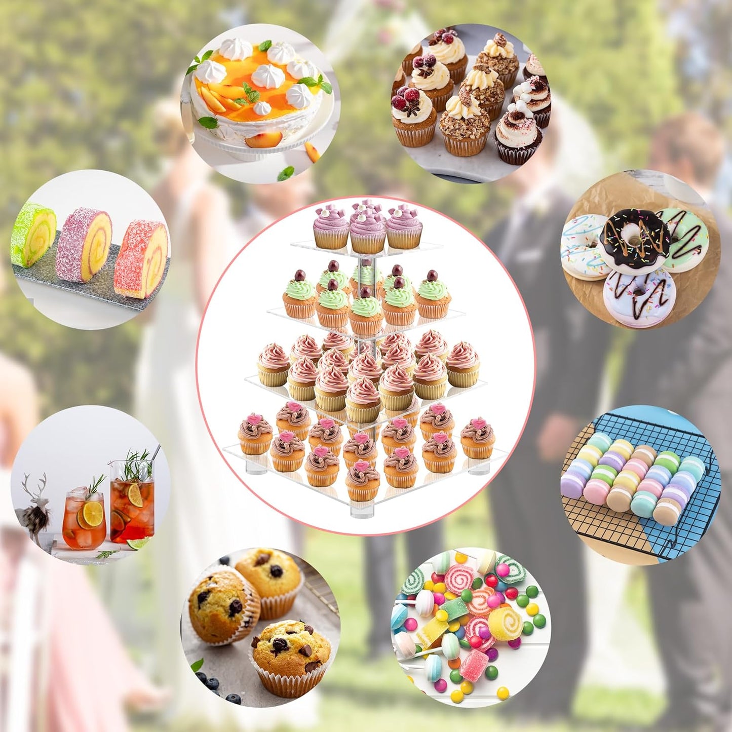 YestBuy 4 Tier Acrylic Cupcake Stand, Premium Cupcake Holder, Acrylic Cupcake Tower Display Cady Bar Party Décor â Display for Pastry(4.7" Between 2 Layers)