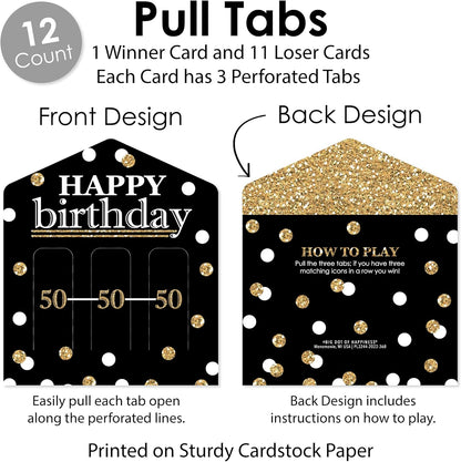 Big Dot of Happiness Adult Happy Birthday - Gold - Birthday Party Game Pickle Cards - Pull Tabs 3-in-a-Row - Set of 12