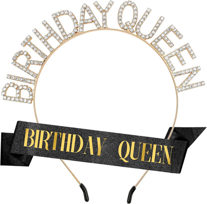 Birthday Sash & Crown for Women - Tiara Headband, Girls' Decorations Accessories
