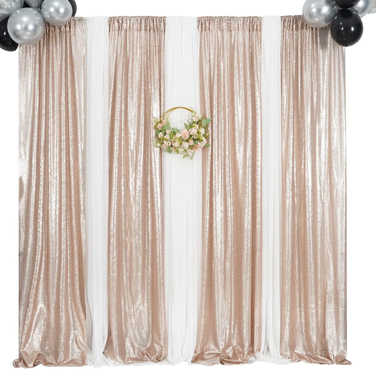 Poise3EHome Black Sequin Backdrop Curtains, 2 Panels 2FTx8FT Glitter Photo Booth Backdrop for Halloween Birthday Bachelorette Wednesday Twilight Party Decorations