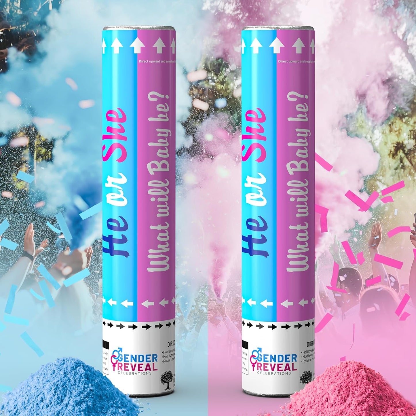 POPUPARTY 2Pack pink Gender Reveal Confetti smoke Powder Cannon, Confetti and Powder Poppers | Ideal for Baby girl Gender Reveal Decoration and party