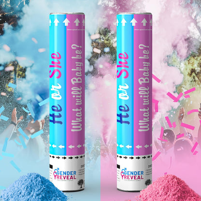 POPUPARTY 2Pack pink Gender Reveal Confetti smoke Powder Cannon, Confetti and Powder Poppers | Ideal for Baby girl Gender Reveal Decoration and party