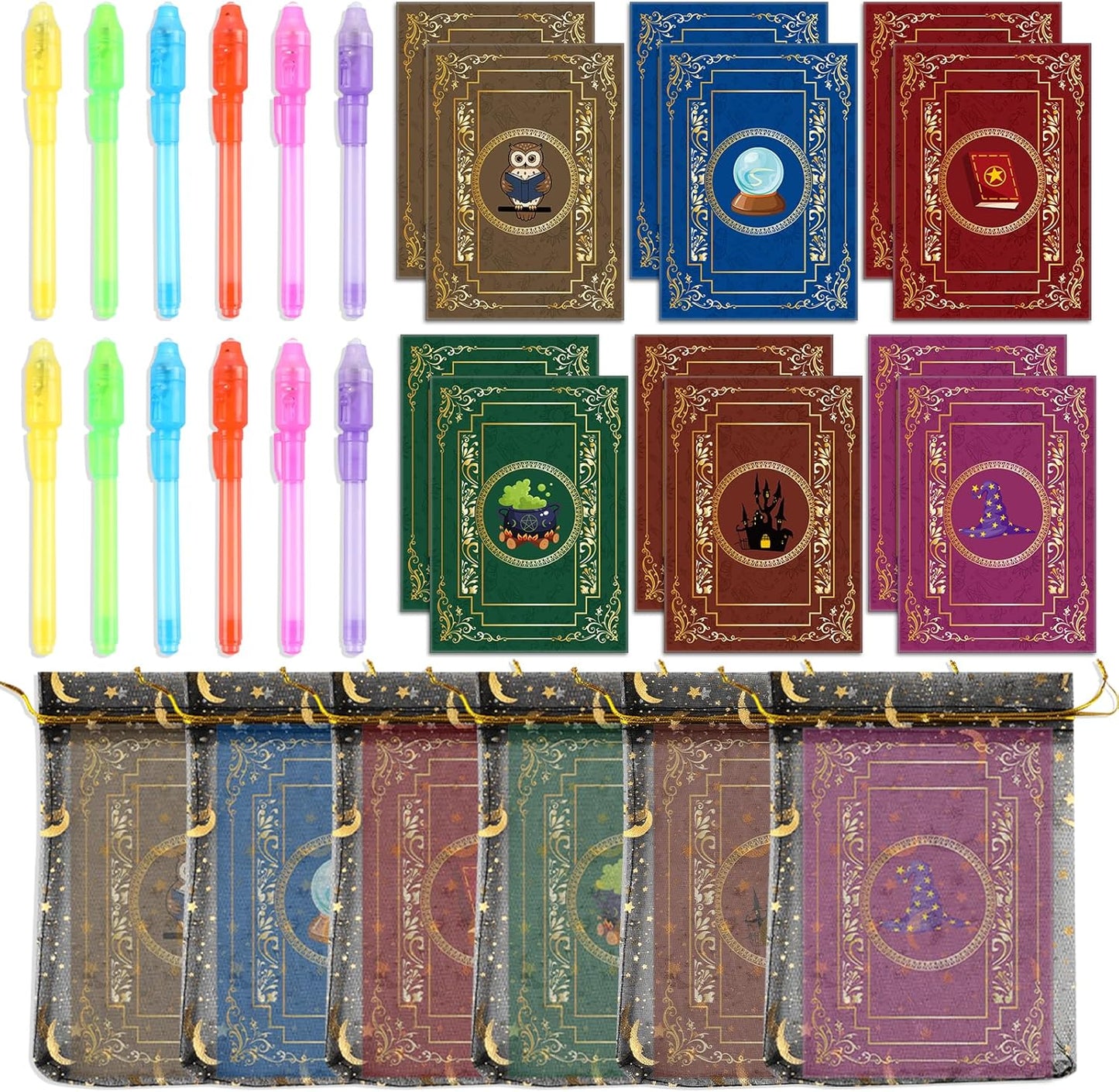 36PCS Magical Party Favors, 12 Invisible Ink Pen 12 Notebook and 12 Gift Bag Set Spy Magic Markers Pen Party Favors for Birthday Goodie Bag Stuffers Secret Message Prizes