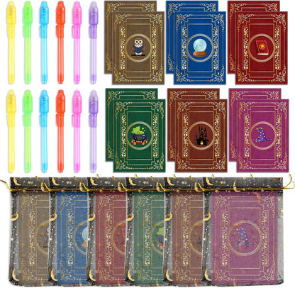 36PCS Magical Party Favors, 12 Invisible Ink Pen 12 Notebook and 12 Gift Bag Set Spy Magic Markers Pen Party Favors for Birthday Goodie Bag Stuffers Secret Message Prizes