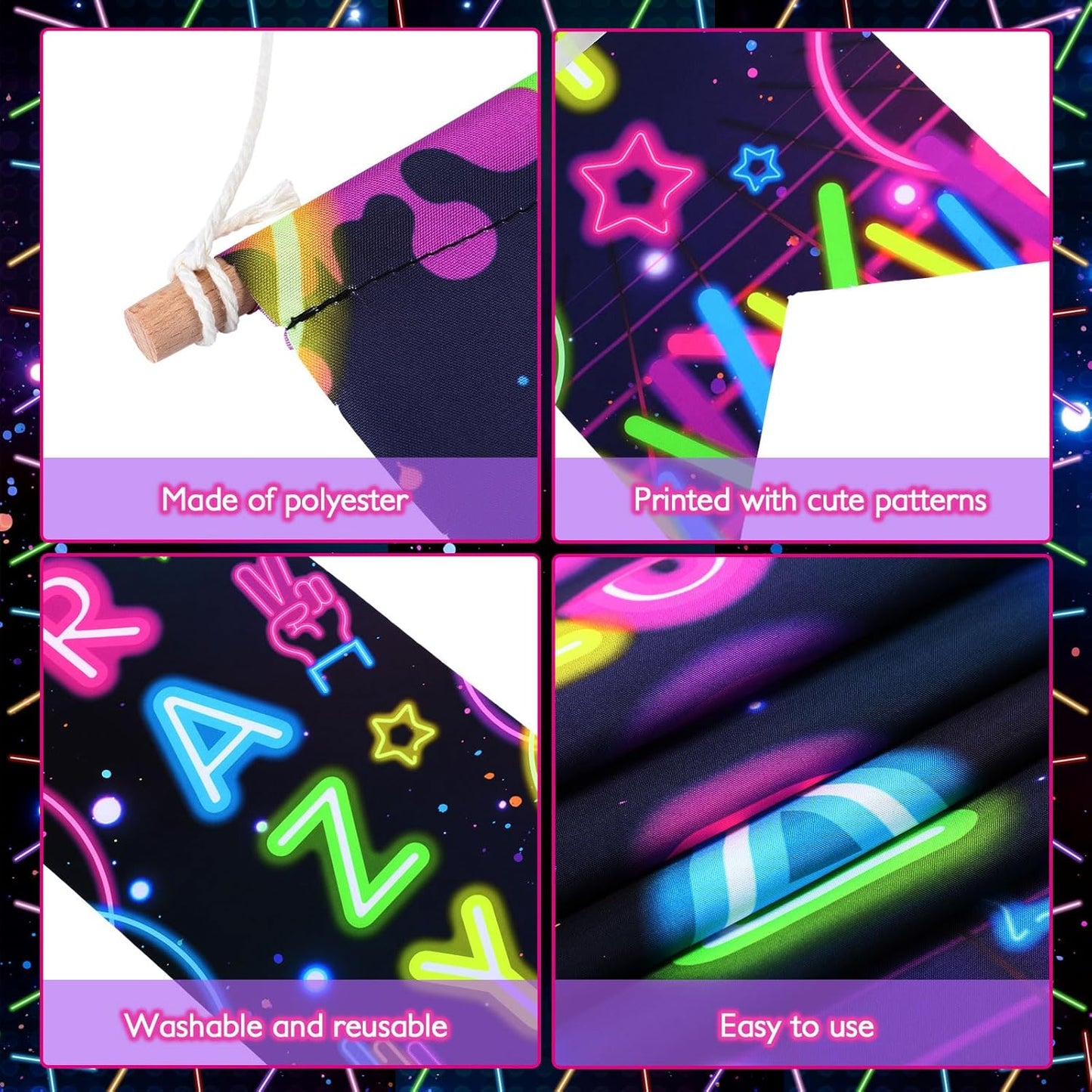 Chiisong 3 Pcs Neon Banner Party Decorations Let's Glow Banner Glow in the Dark Porch Sign Welcome Birthday Porch Sign for Neon Birthday Party Supplies Club Halloween Classroom Decorations