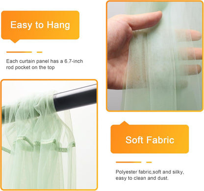 Fomcet Tulle Backdrop Curtains with Lights String White 10FT X 8FT Sheer Curtain with Lights Tulle Curtains Backdrop for Wedding Birthday Party Baby Shower Photo Shoot (2 Panels 5x8FT)