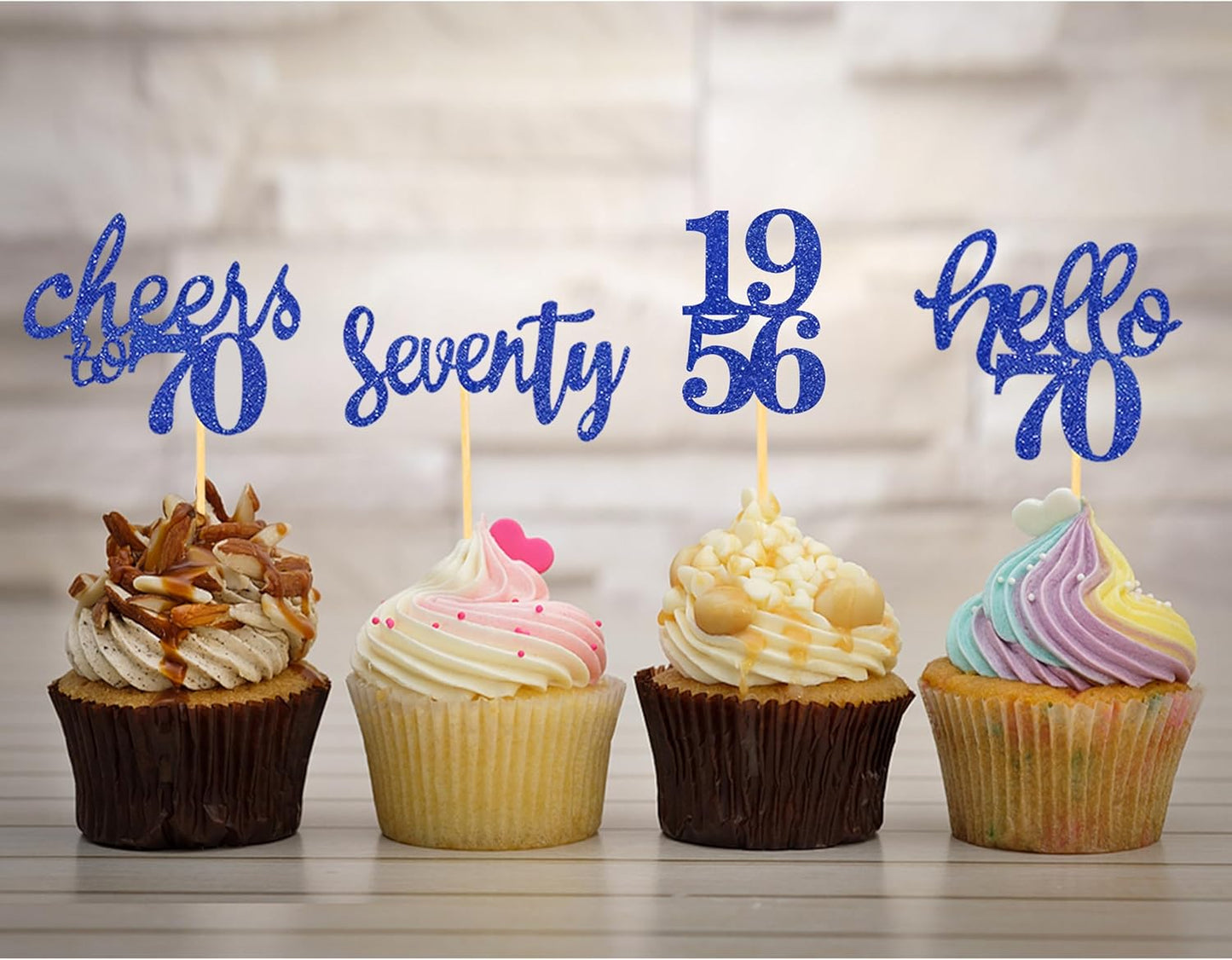 24 Pcs Glitter 70th Birthday Cupcake Toppers for Celebrating 70th Birthday Party Decorations for Seventy Years Old Birthday Party Supplies (Rose Gold2)