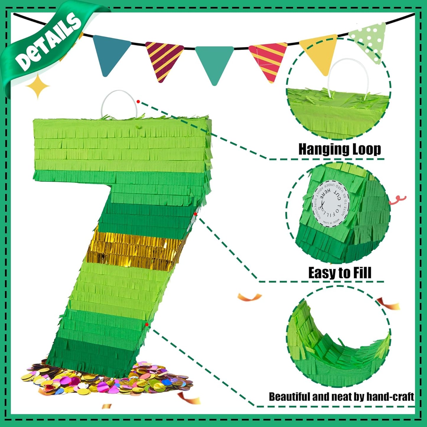 PCFING 20 Inch Number 1 Piñata Green Gold with 30 Inch Piñata Stick Blindfold Confetti for Boy Girl Adults Birthday Party Decorations, Anniversary Celebration, Fiesta