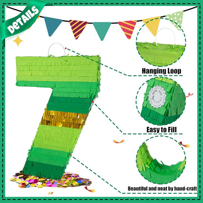 PCFING 20 Inch Number 1 Piñata Green Gold with 30 Inch Piñata Stick Blindfold Confetti for Boy Girl Adults Birthday Party Decorations, Anniversary Celebration, Fiesta