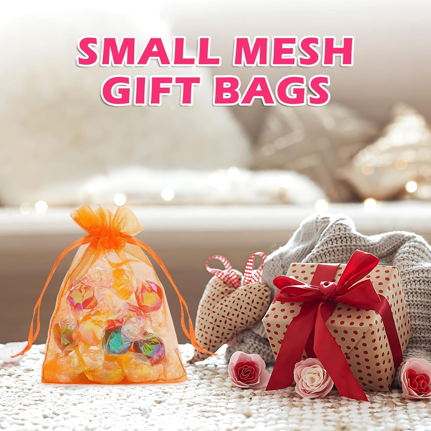 ANZNKU 50PCS White Organza Bags 3x4, Small Gift Bags Bulk for Sachet Jewelry Candy Treat, Mini Mesh Bag Drawstring for Wedding Bridal & Baby Shower, Party Favor Bag for Easter Mothers Day Birthday