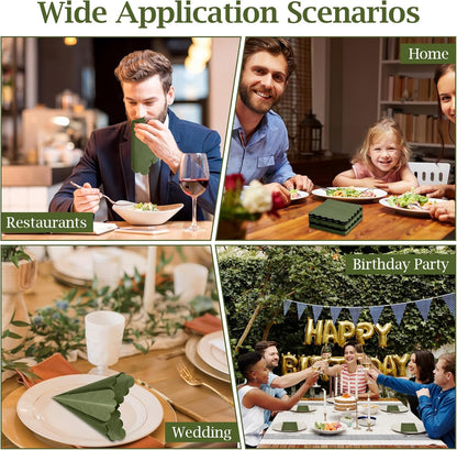100 Pcs Cocktail Napkins, 2-Ply 5 x 5 Inches Disposable Scalloped Napkins, Thick Premium Dessert Napkins for Party, Wedding, Dinner, Birthday, Anniversary, Festival (Sage Green)