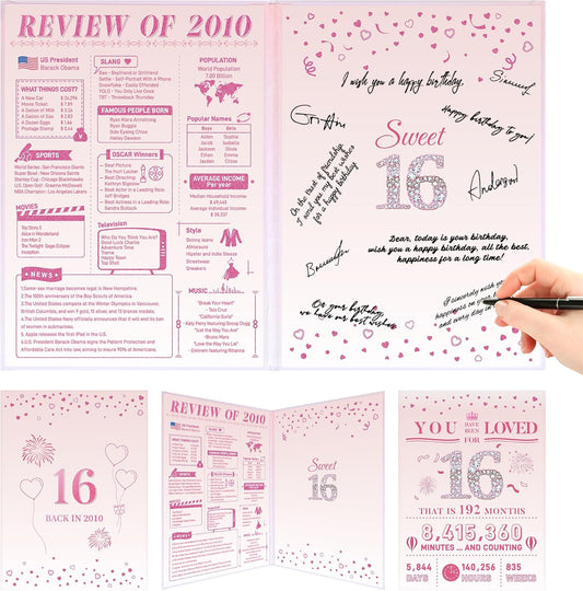 Roetyce 16th Birthday Decorations Girls, Pink Back in 2010 16th Birthday Guest Book Signature Board, 16 Years Old Gifts for Her, Funny 16 Years Old Party Supplies, Rose Gold Sweet 16 Party Jumbo Card