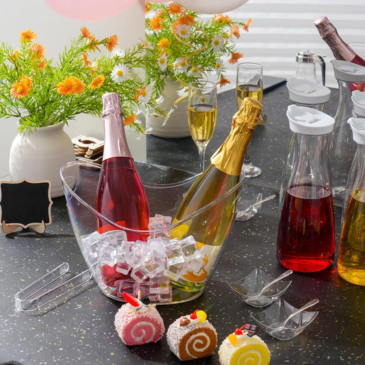 27 Pcs Mimosa Bar Supplies Include Acrylic Ice Bucket 4Pcs 34oz Plastic Carafe with Lids 6 Disposable Salad Bowls with Spoons & Tongs 10 Mini Wooden Chalkboards for Summer Party Family Gathering Bar